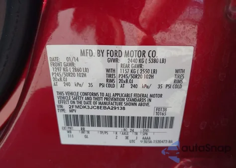 2014 Ford Edge Sel из США, поврежденный, VIN 2FMDK3JC8EBA29138